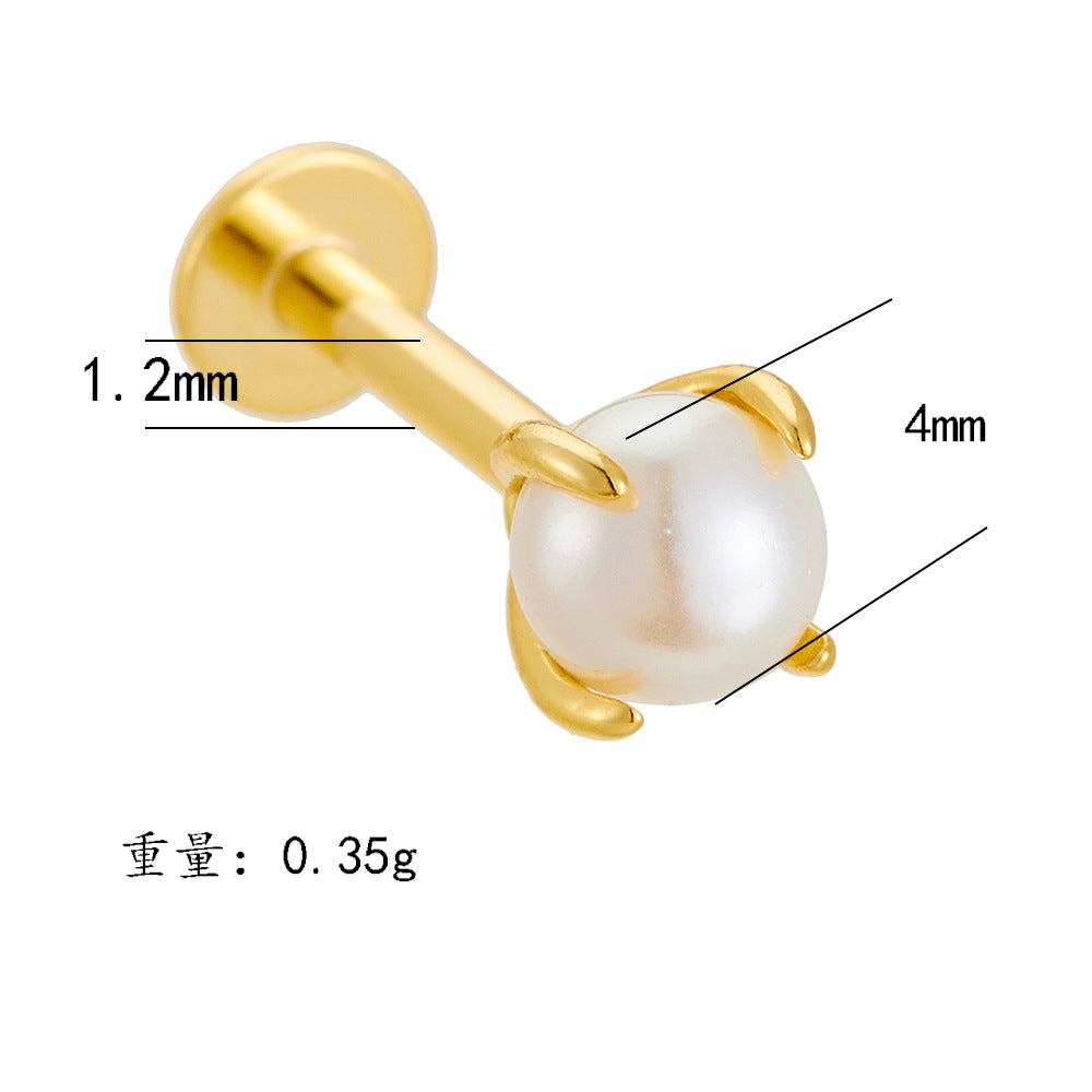 925 Sterling Silver Geometric Opal Labret Stud, Threaded Cartilage Piercing High-End Trendy Jewelry