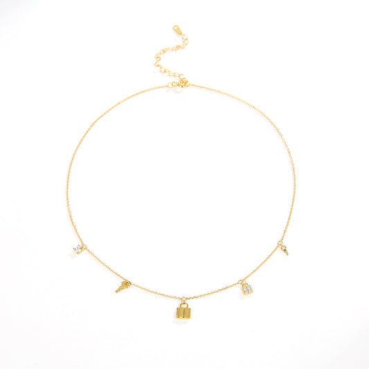 Key Lock Fringe Necklace - S925 Silver Sweet Cool Layered Choker