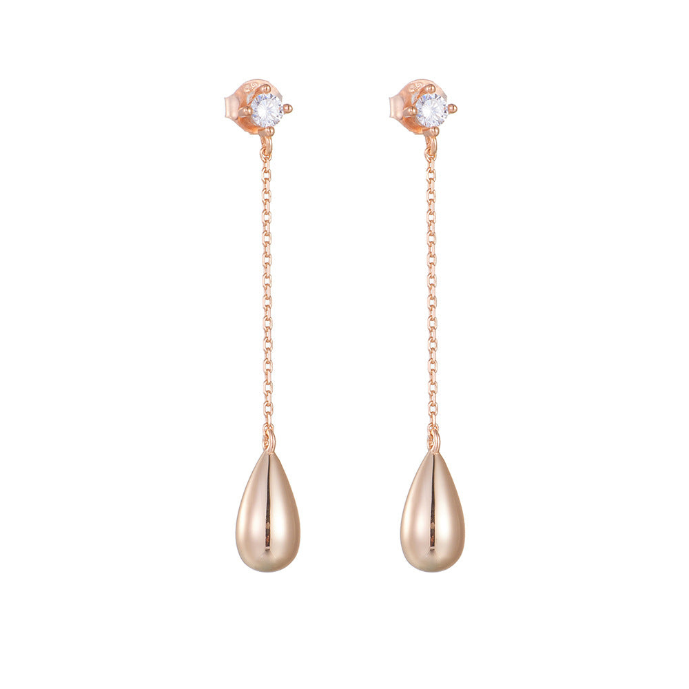 Sterling Silver Sleek Teardrop Dangle Earrings with Long Tassel for Women