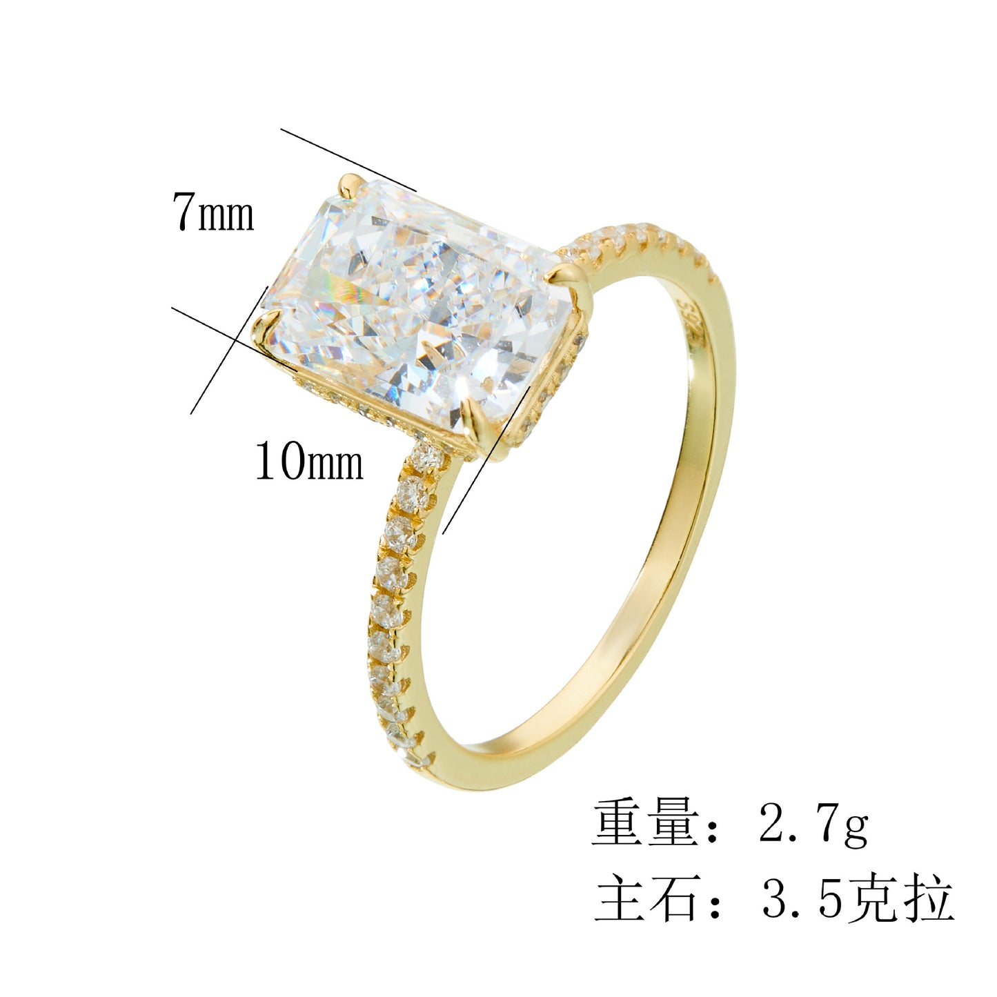 925 Sterling Silver 3.5 Carat Ice-Crushed Carbon Diamond Ring, 710mm Radiant Cut Luxury Jewelry