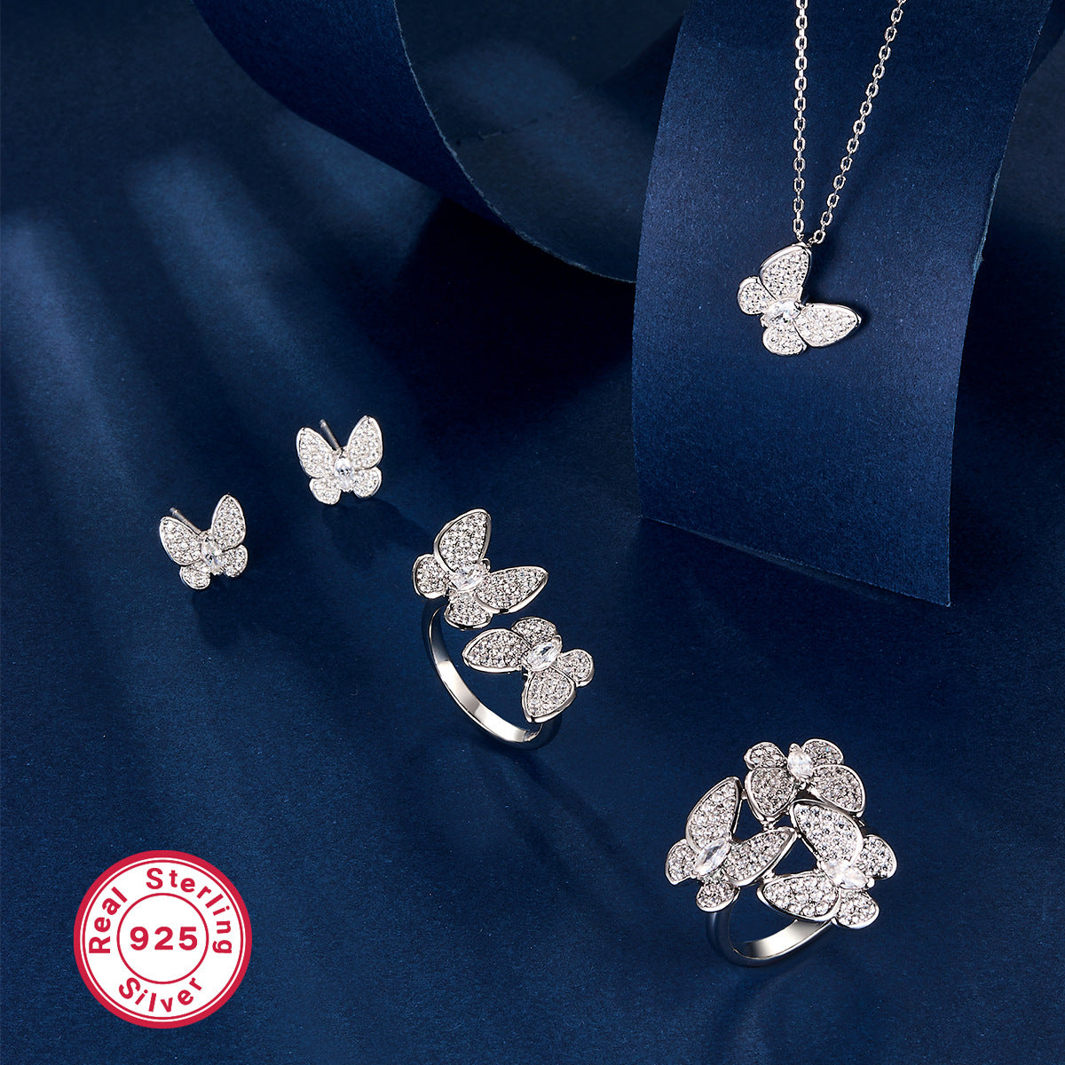 Wholesale S925 Silver Blue Butterfly Set | Vintage Elegant Jewelry Collection
