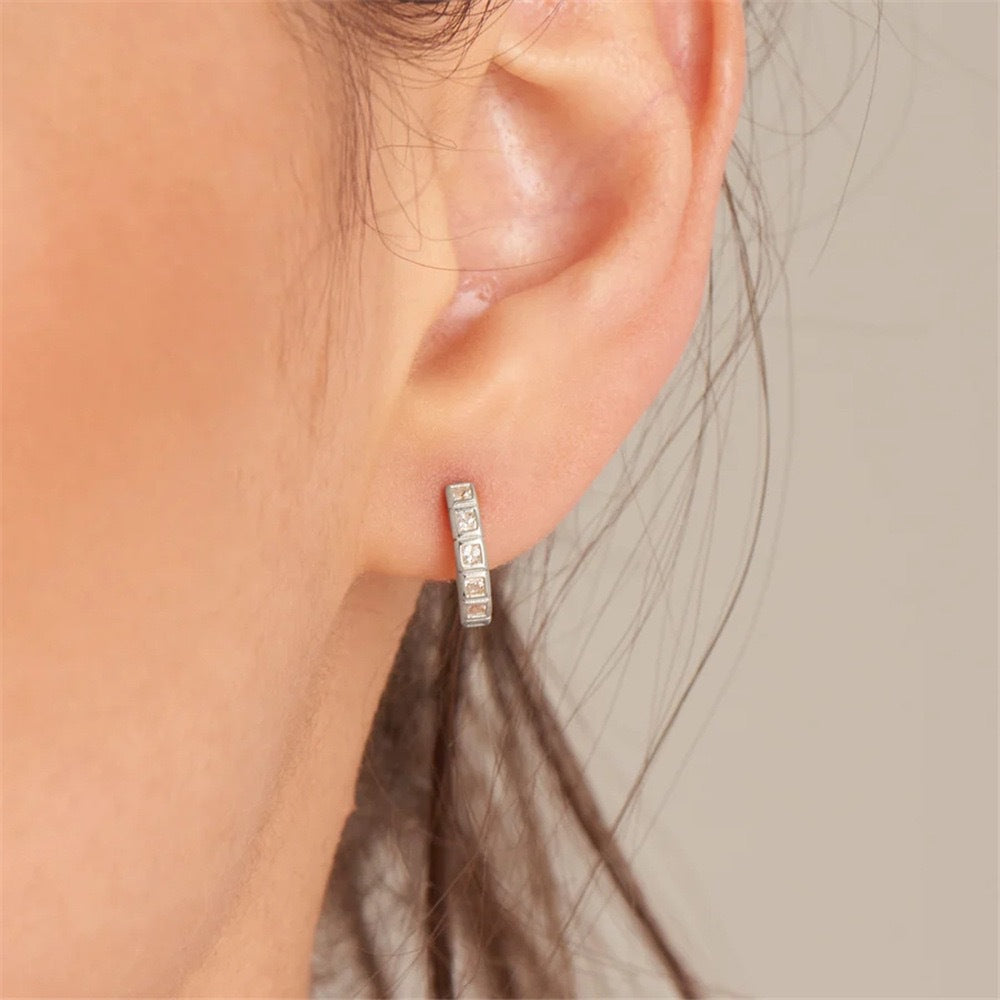 Diamond Hoop Earrings - S925 Silver Geometric Niche Ear Jewelry