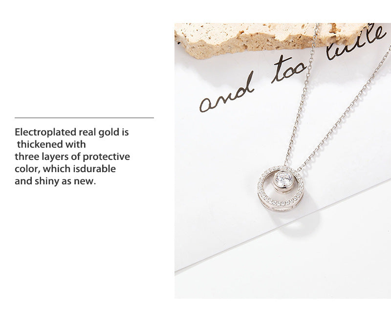 Zircon Circle Necklace - S925 Sterling Silver Versatile Beaded Collarbone Chain