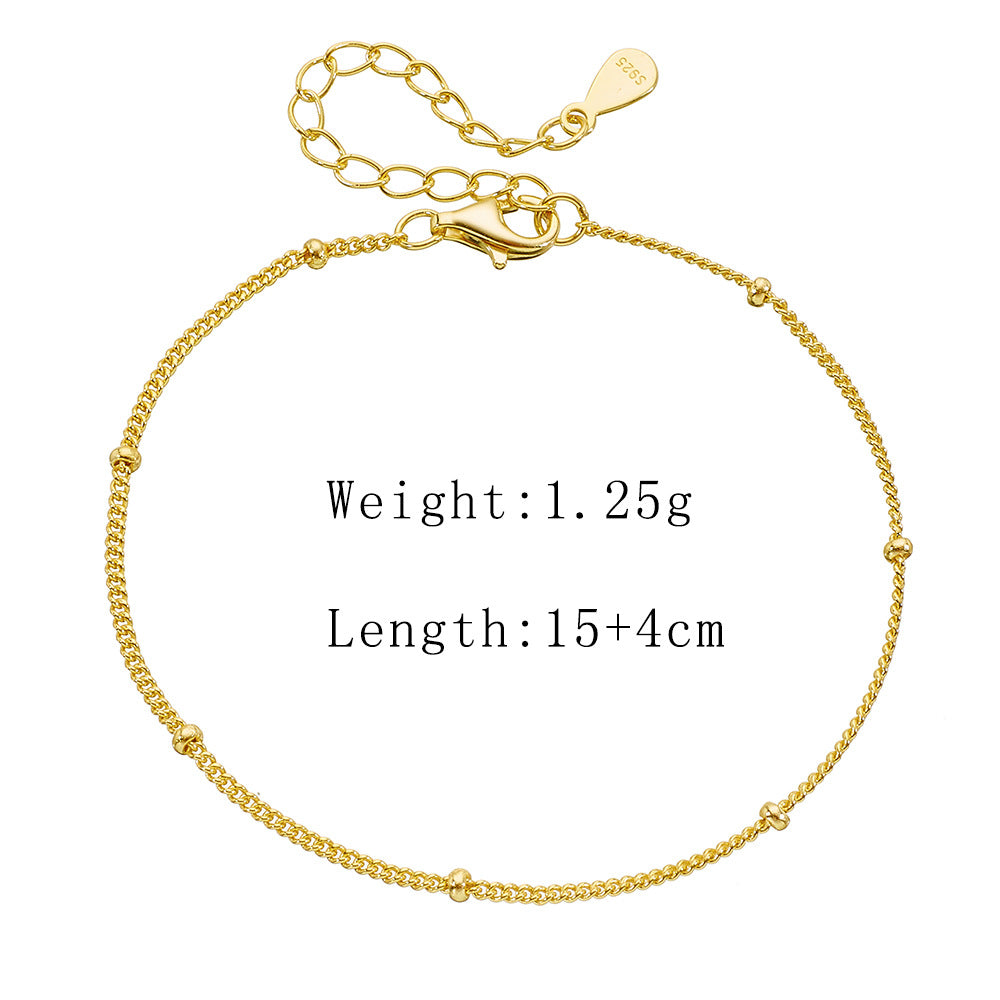 925 Sterling Silver Dainty Bead Chain Bracelet, Minimalist Petite Layering High-End Design Jewelry