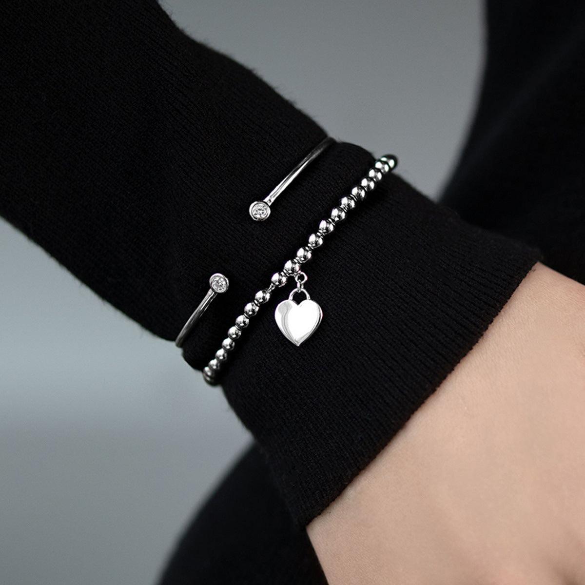 Heart Beaded Bracelet - 925 Silver Detailed Pendant Chain Wholesale