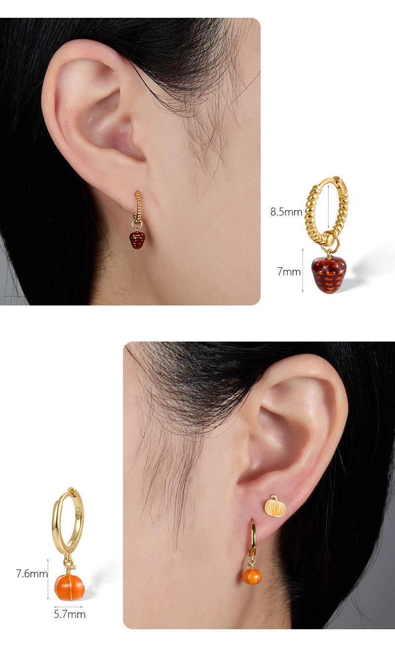Vegetable Fruit Ear Cuffs - S925 Silver Halloween Pumpkin Batch
