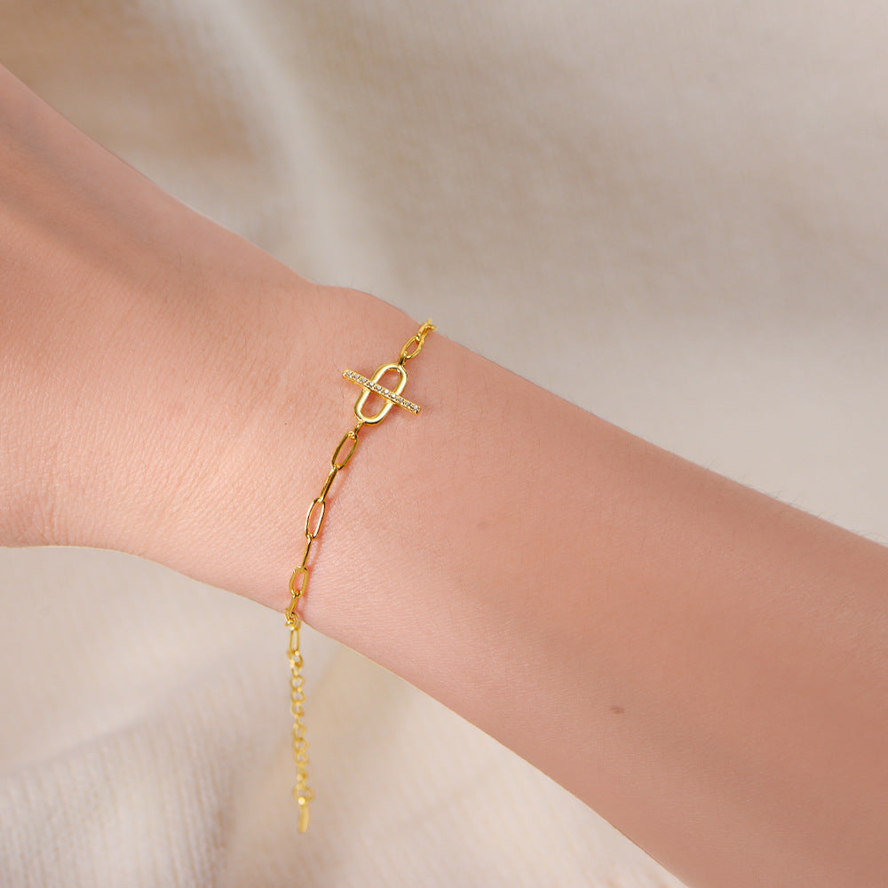 925 Sterling Silver Micro-Pave Zirconia Chain Bracelet, Minimalist High-End Design Jewelry