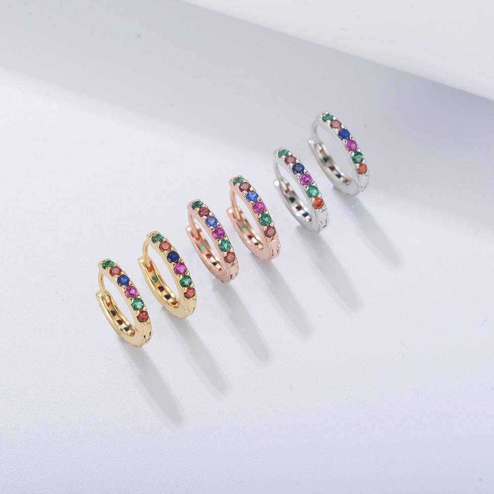 925 Sterling Silver Rainbow Zirconia Huggie Hoop Earrings