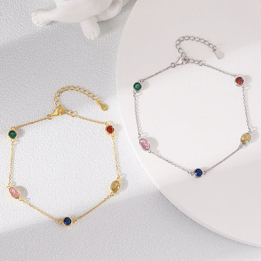 Rainbow Zircon Bracelet - S925 Silver Sweet Youthful Niche Design