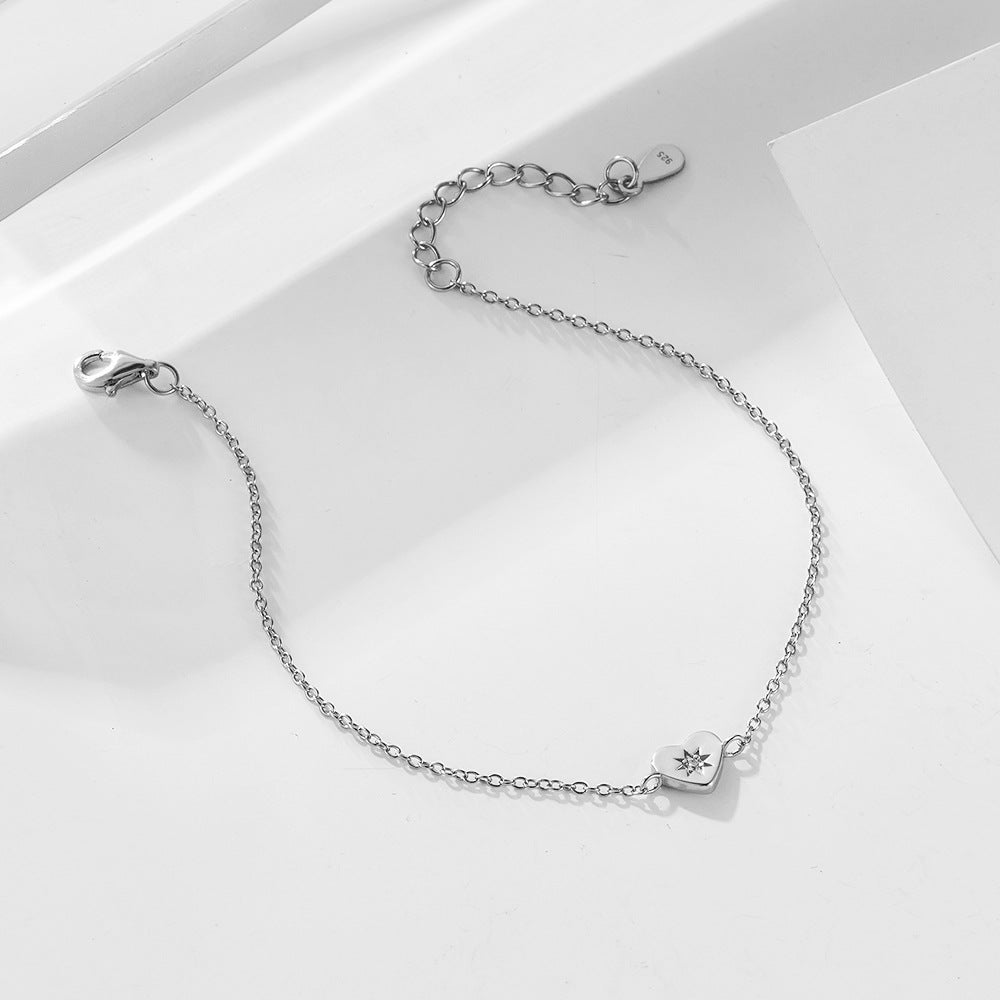 925 Sterling Silver 14K Gold Plated Heart Bracelet, Minimalist High-End Love Charm Jewelry
