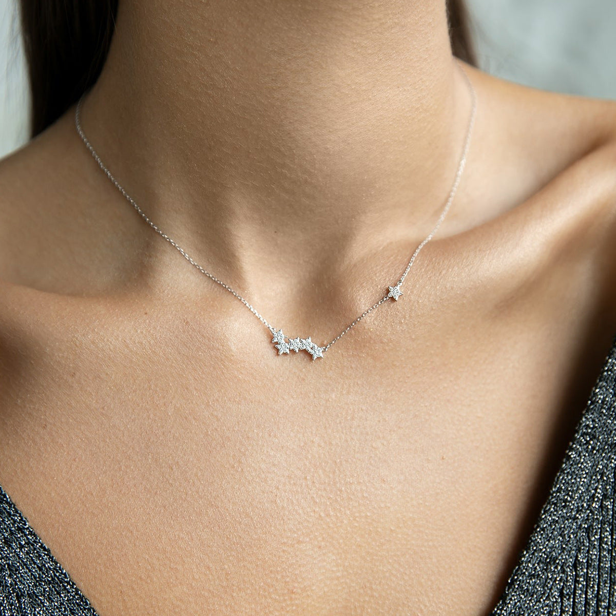 Star Pendant Necklace - 925 Silver Minimalist Light Luxury Choker