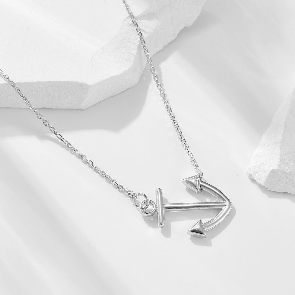 S925 Silver Creative Anchor Charm Necklace - Modern Punk Style Clavicle Chain