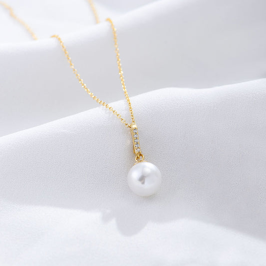 925 Sterling Silver Pearl & Zirconia Pendant Necklace, Minimalist Jewelry