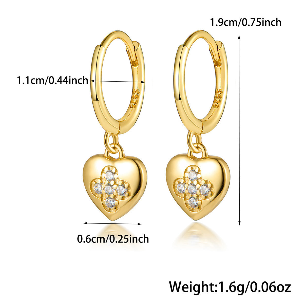 Heart Ear Cuffs - 925 Silver Stackable Light Luxury Wholesale