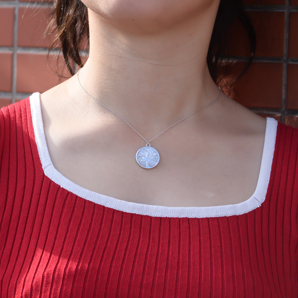 925 Sterling Silver Tree of Life Necklace, Natural Shell Pendant