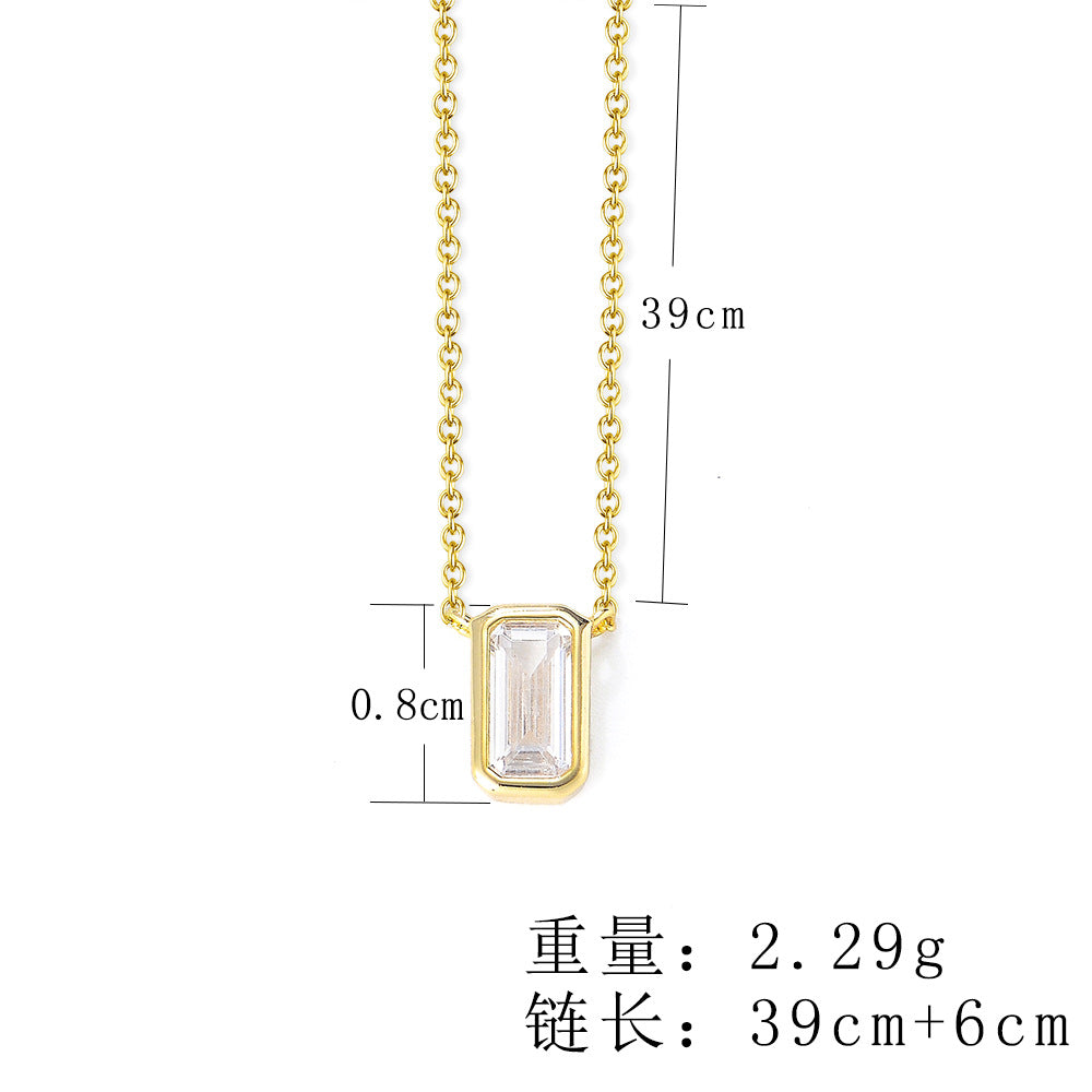 925 Sterling Silver Geometric Square Zirconia Pendant Necklace, Minimalist Jewelry