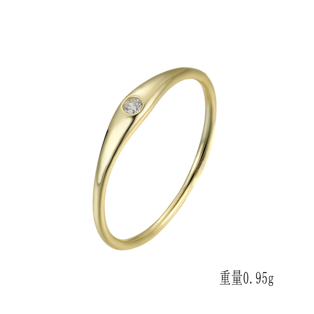 925 Sterling Silver Minimalist Single Diamond Band Ring, High-End Light Luxury Jewelry