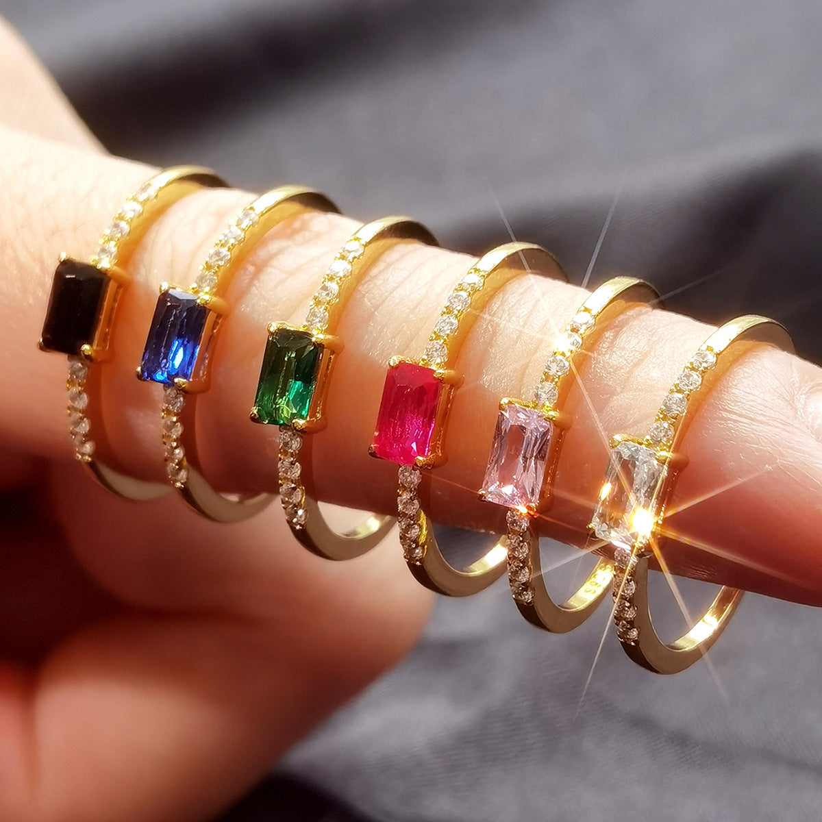 Colored Zircon Gold-Tone Ring - S925 Sterling Silver Minimalist Light Luxury Wholesale