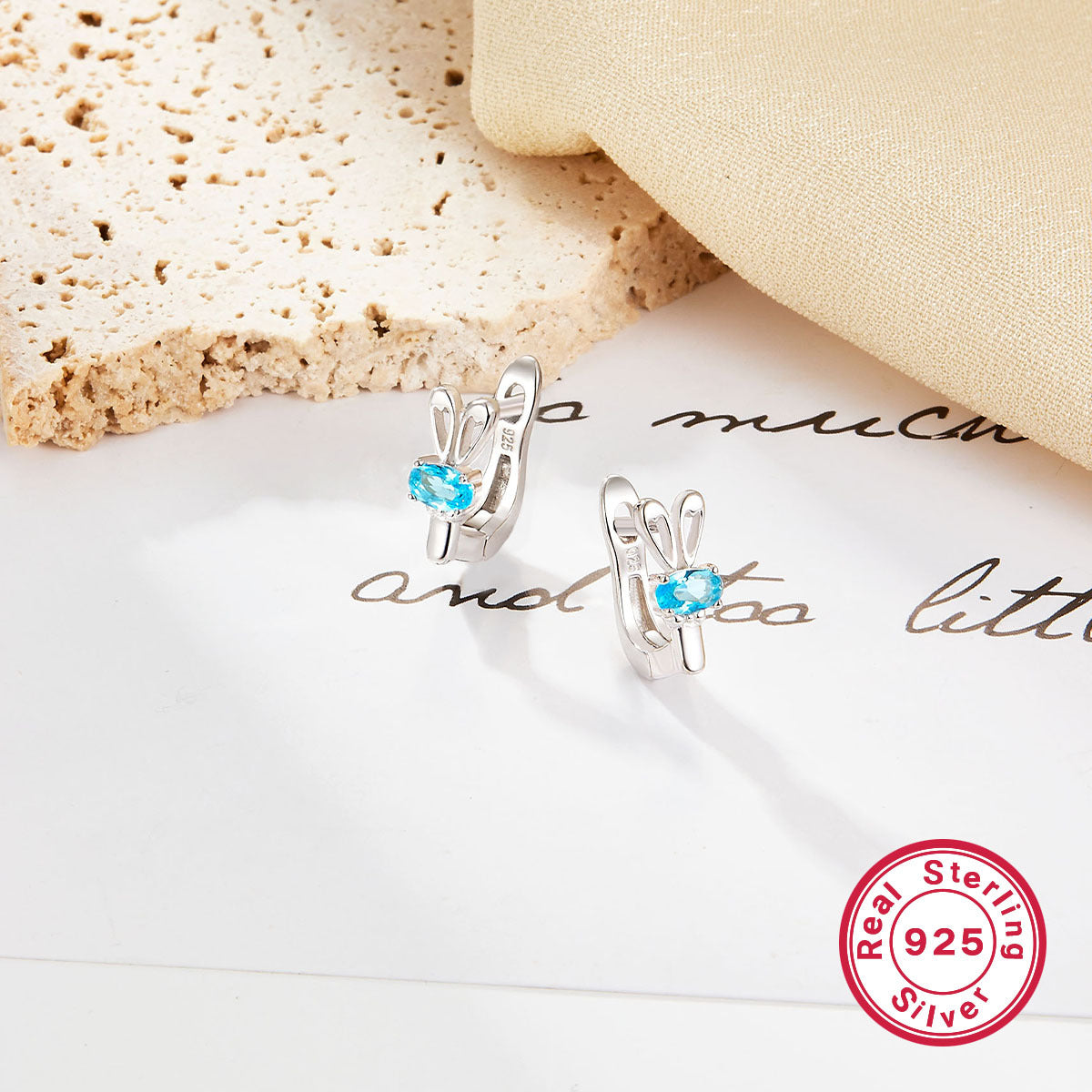 Blue Zircon Rabbit Jewelry Set - S925 Sterling Silver Cute Matching Wholesale