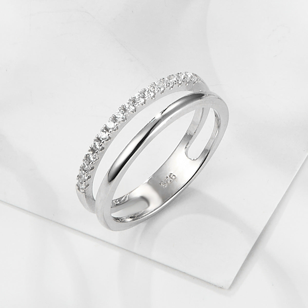 Double Row Zircon Ring - S925 Silver Office Classic Minimalist