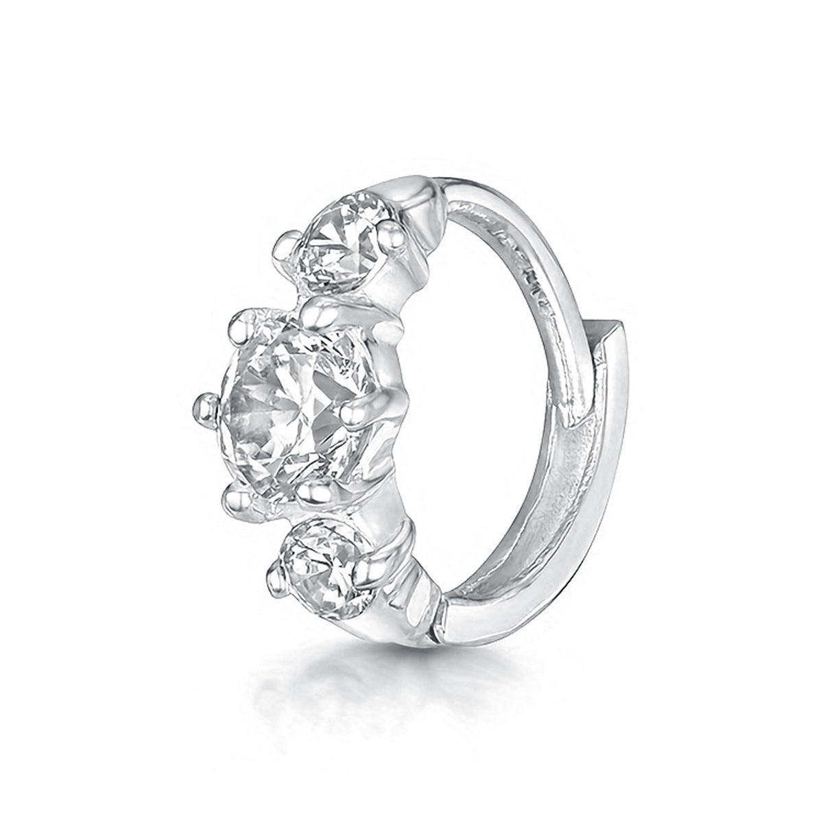 Single Zircon Hoop Earring - 925 Silver Geometric Niche