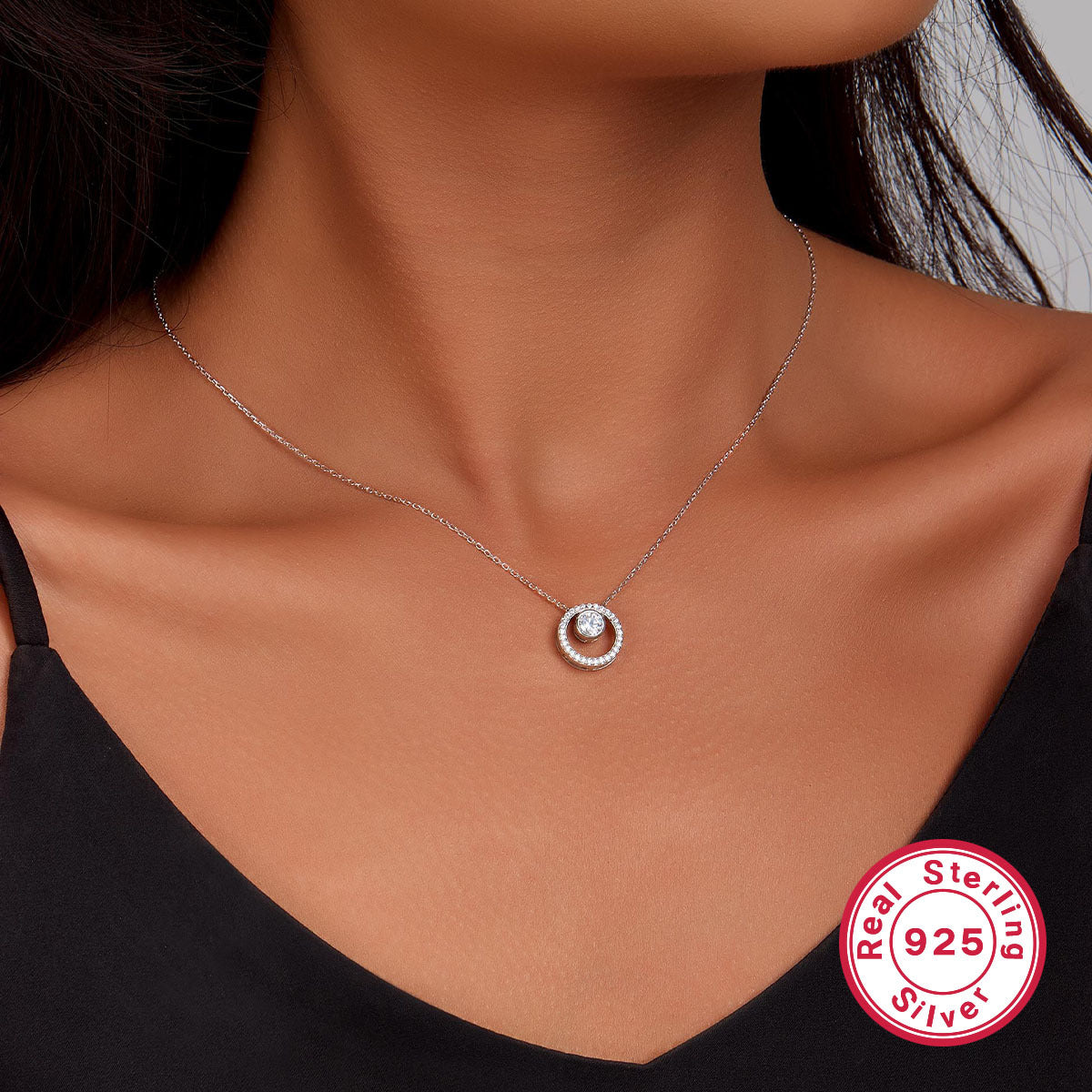 Zircon Circle Necklace - S925 Sterling Silver Versatile Beaded Collarbone Chain