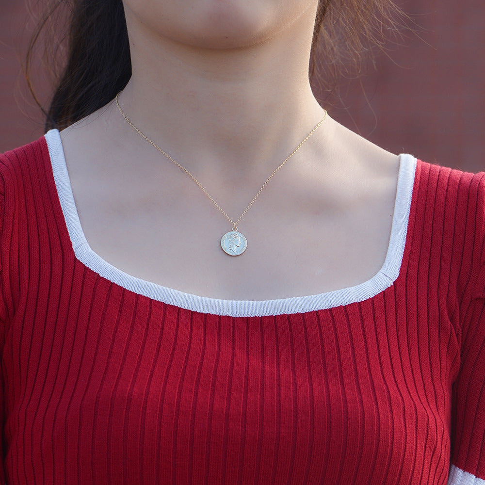 S925 Silver Antique Finish Portrait Medallion Pendant - Edgy Chic Clavicle Chain