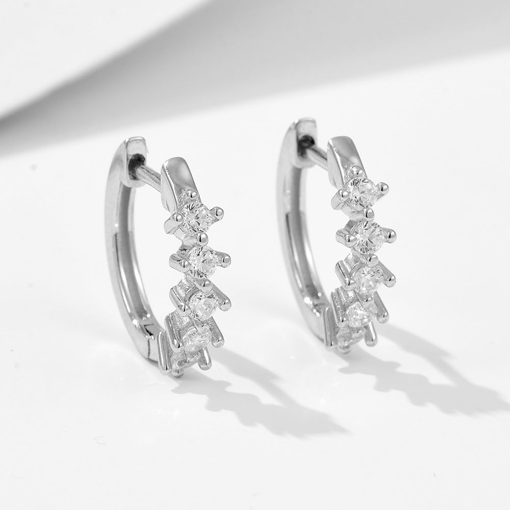 Sterling Silver Chic C-Shaped Zirconia Earrings for Women, High-End Versatile Accessory