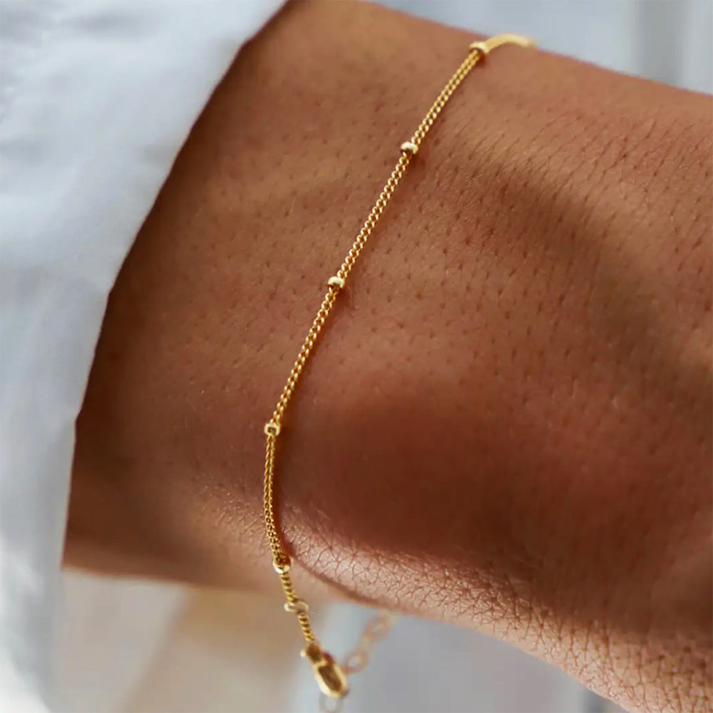 925 Sterling Silver Dainty Bead Chain Bracelet, Minimalist Petite Layering High-End Design Jewelry