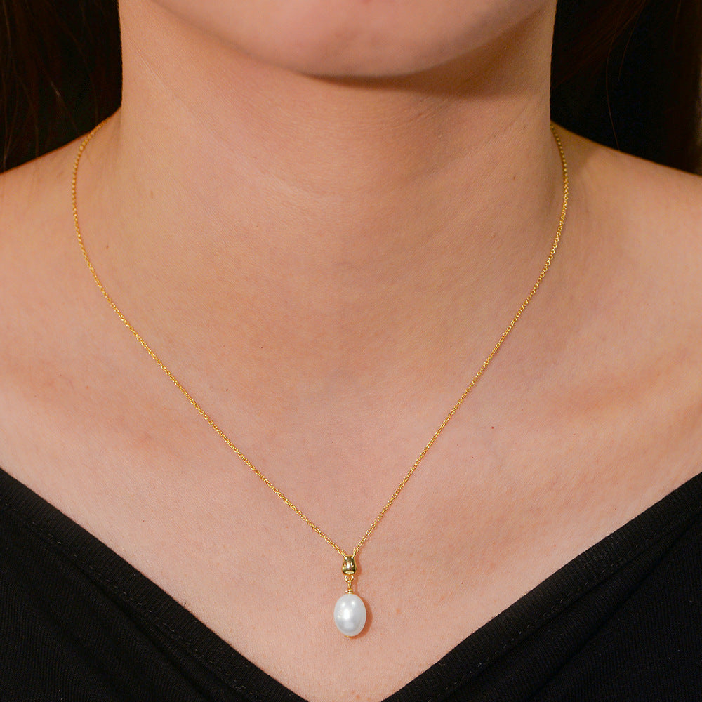 Sterling Silver Graceful Baroque Pearl Necklace for Women, Modern Aesthetic Accessory