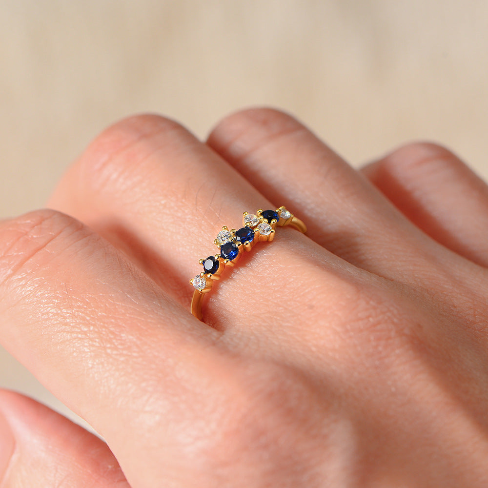 925 Sterling Silver Minimalist Colorful Zirconia Ring, Japanese Style Light Luxury Stackable Jewelry