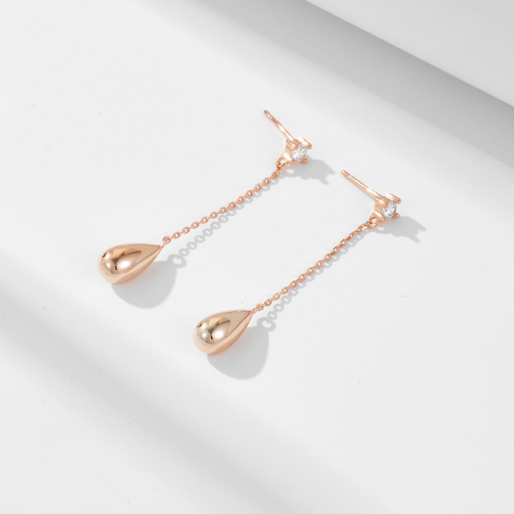 Sterling Silver Sleek Teardrop Dangle Earrings with Long Tassel for Women