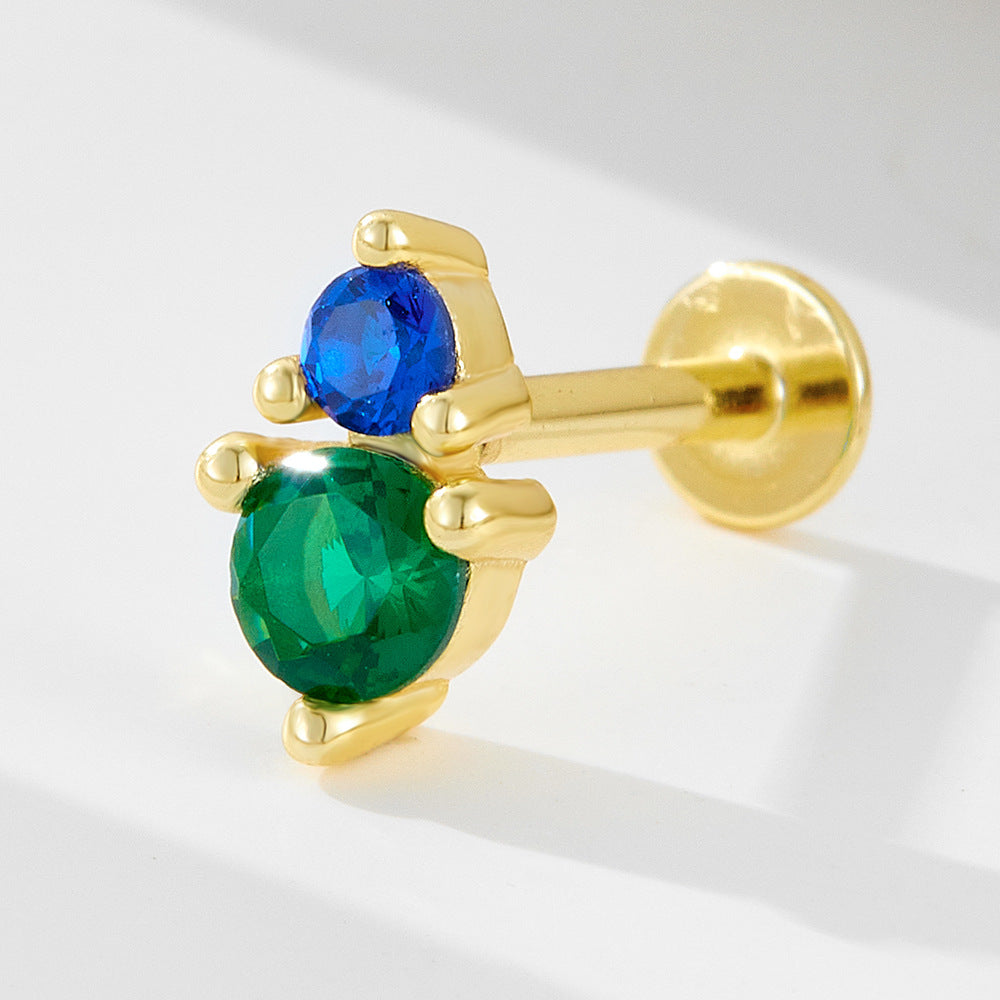 925 Sterling Silver Geometric Opal Labret Stud, Threaded Cartilage Piercing High-End Trendy Jewelry