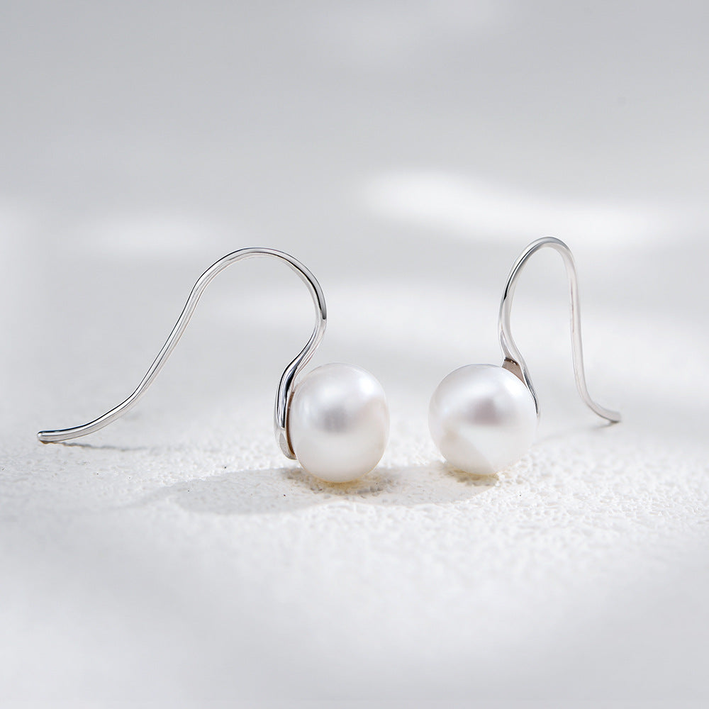 S925 Silver Freshwater Pearl Dangle Earrings - Creative High-Heel Aesthetic