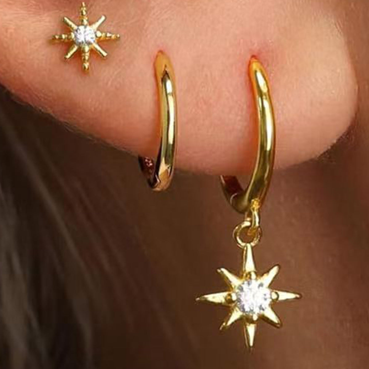 Eight-Point Star Ear Cuffs - 925 Sterling Silver Sweet Cool Stackable Earrings