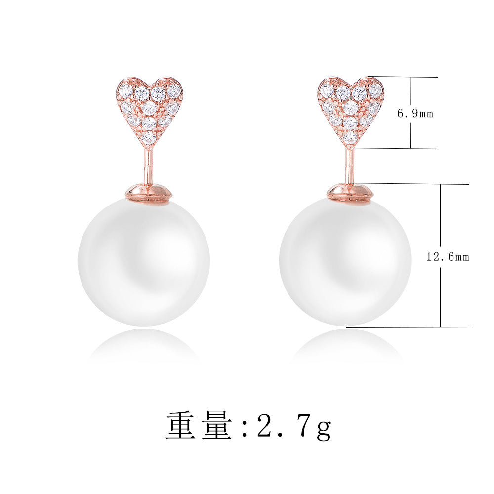 925 Sterling Silver Heart Zirconia & Pearl Stud Earrings, Minimalist Dainty Jewelry