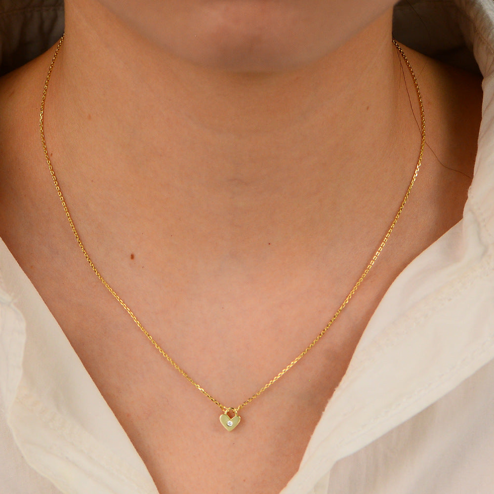 Sterling Silver Dainty Heart-Cut Zirconia Necklace for Women, Light Luxury Aesthetic