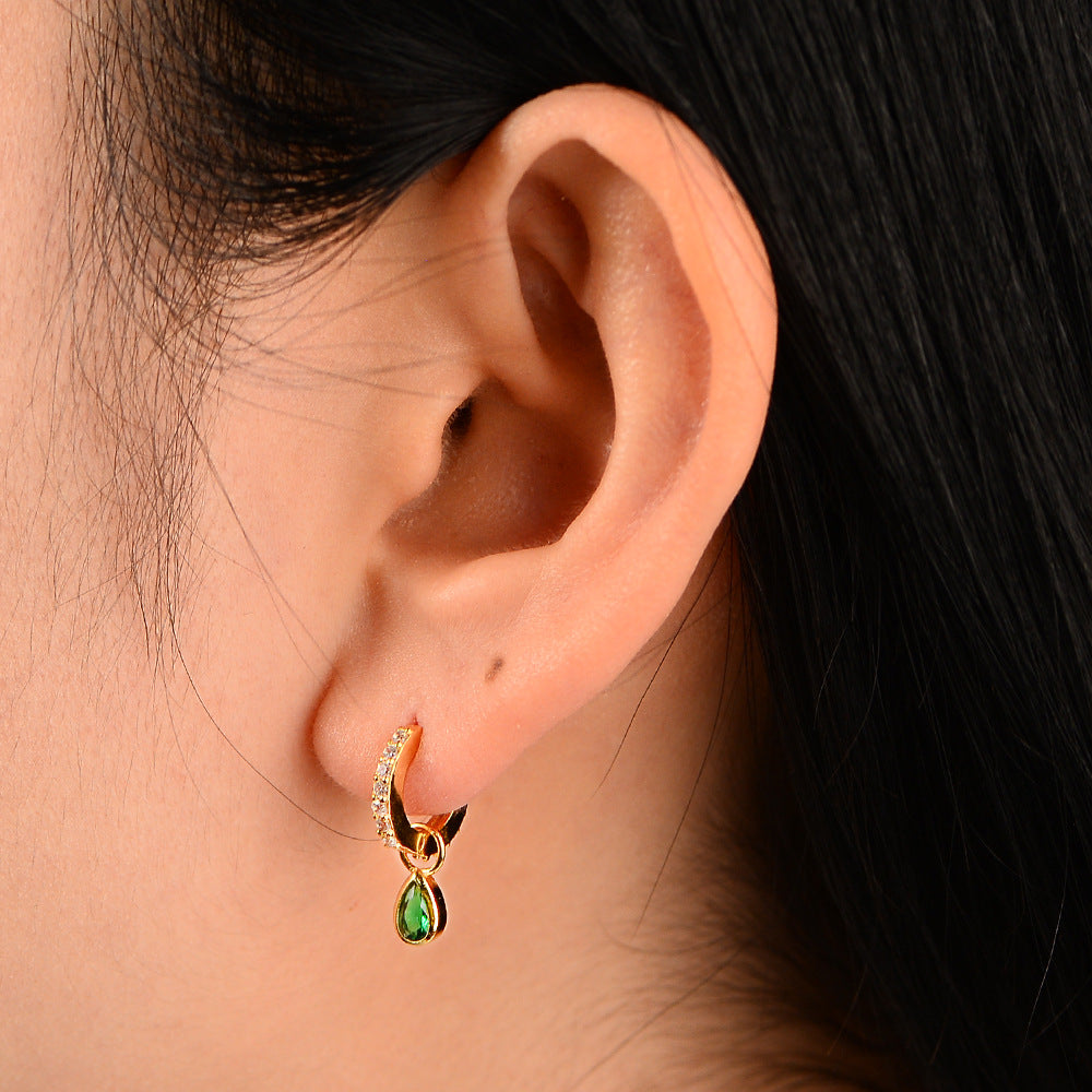 925 Sterling Silver Emerald Green Zirconia Drop Earrings, Geometric Waterdrop Light Luxury Ins Style Jewelry