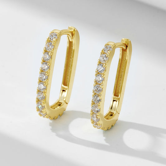 925 Sterling Silver Oval Zirconia Hoop Earrings, High-End Fashion Huggie Jewelry