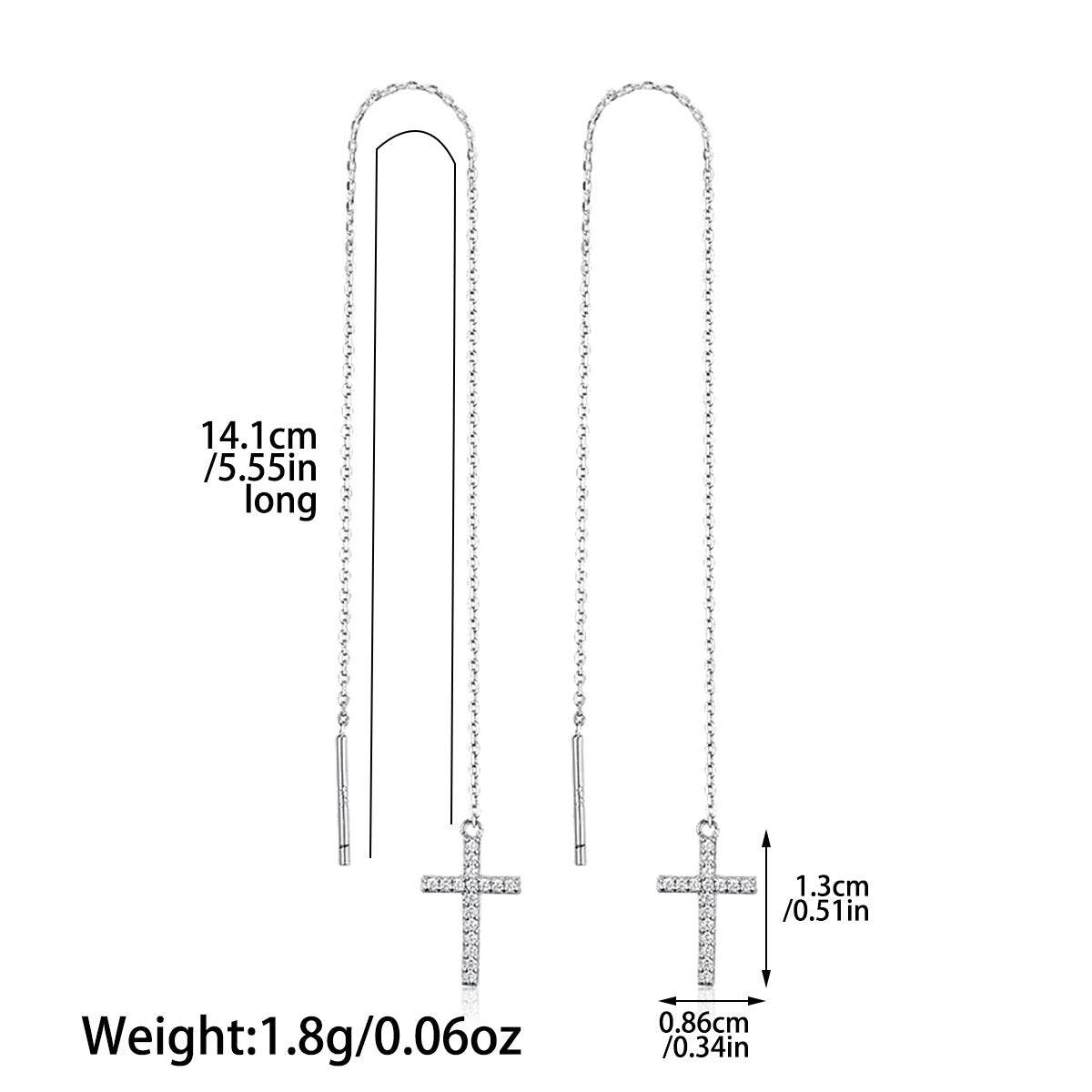 Cross Ear Threads - S925 Silver Micro Zircon Long Drop European Jewelry