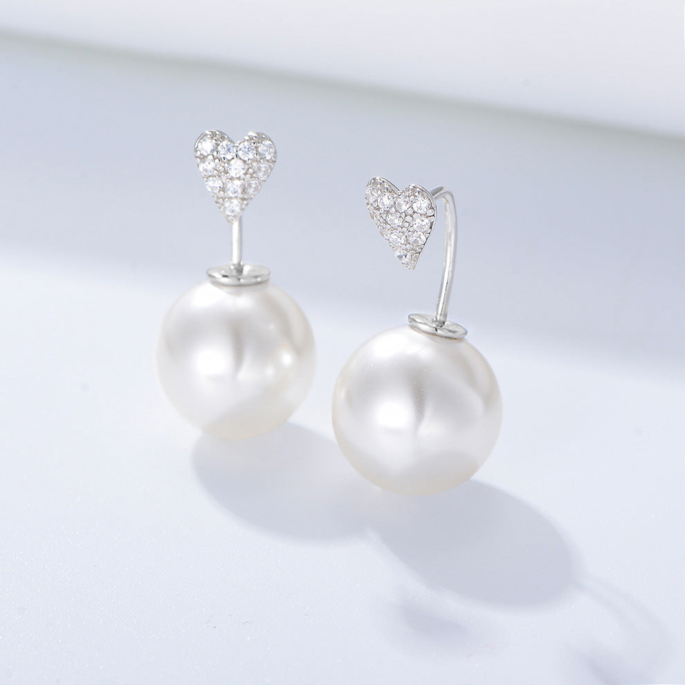 925 Sterling Silver Heart Zirconia & Pearl Stud Earrings, Minimalist Dainty Jewelry