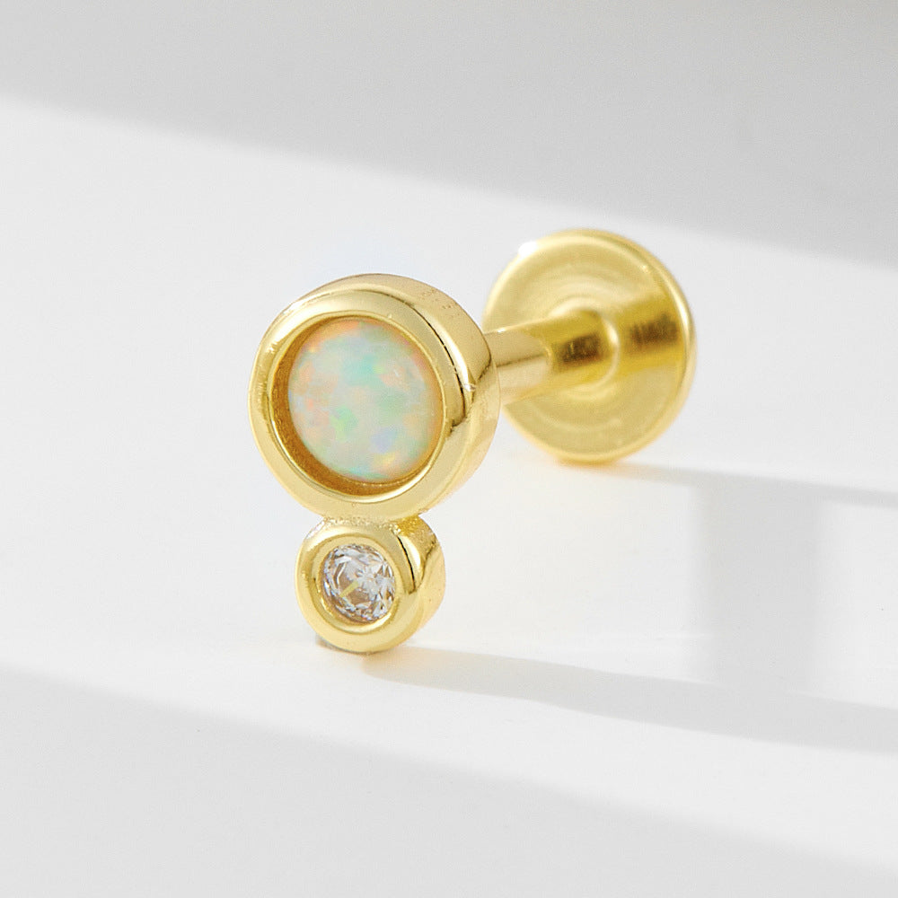 925 Sterling Silver Geometric Opal Labret Stud, Threaded Cartilage Piercing High-End Trendy Jewelry