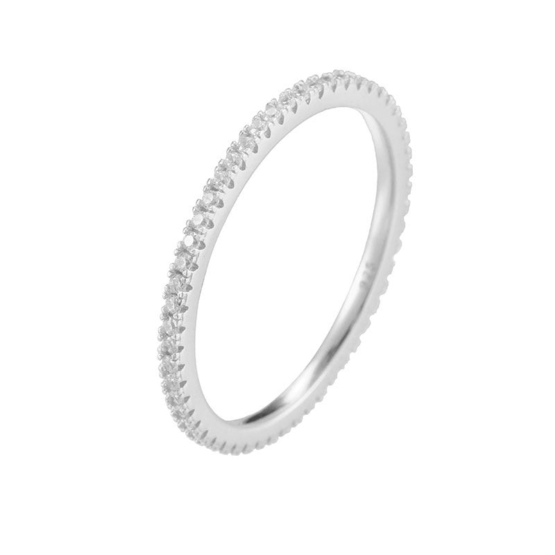 925 Sterling Silver Micro-Pave Single Row Zirconia Ring, Elegant Stacking Jewelry
