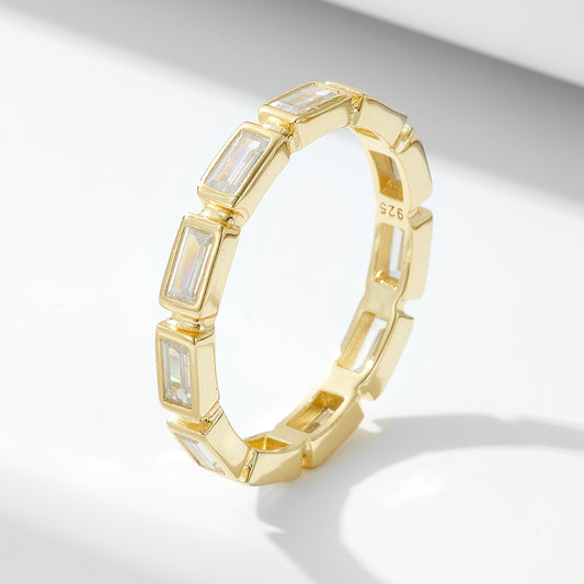 925 Sterling Silver Rectangular Zirconia Geometric Ring, Ins Style Stacking Minimalist Jewelry