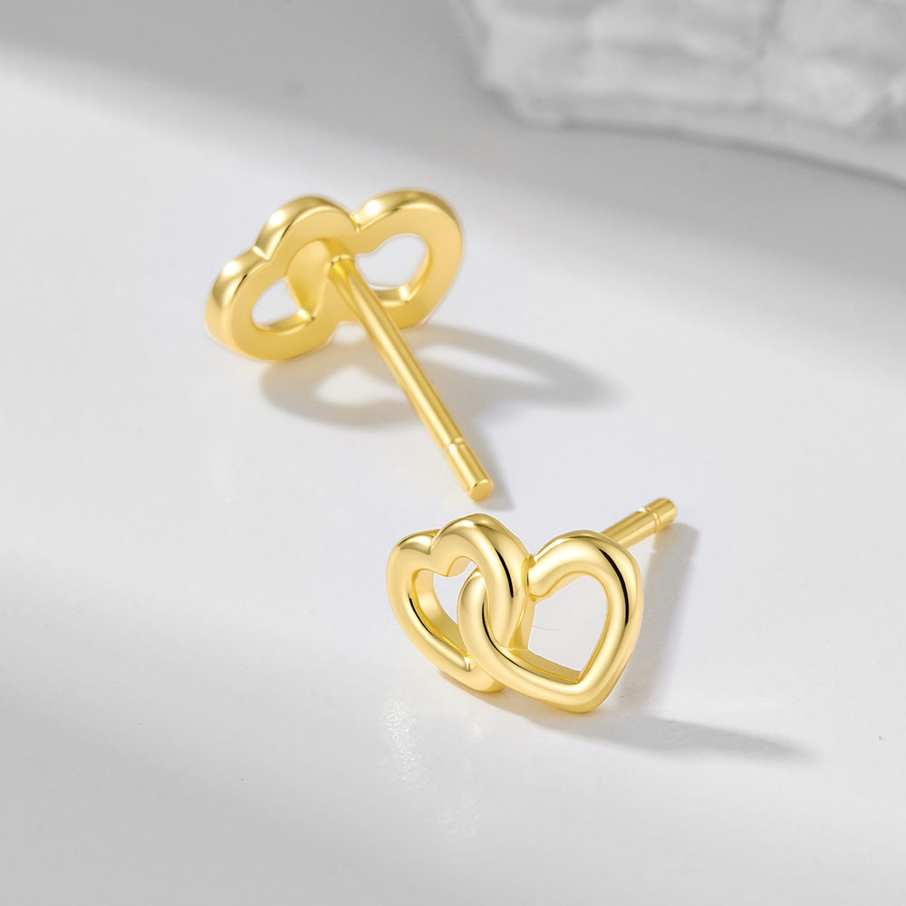 S925 Silver Interlocked Hearts Design Earrings - Minimalist Chic Aesthetic Accessories