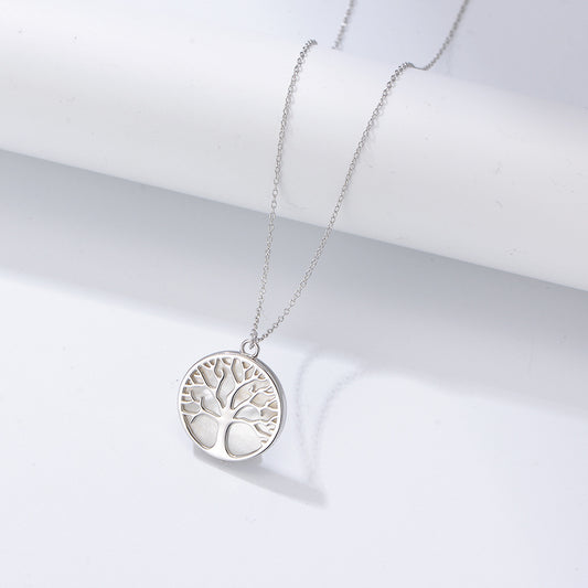925 Sterling Silver Tree of Life Necklace, Natural Shell Pendant