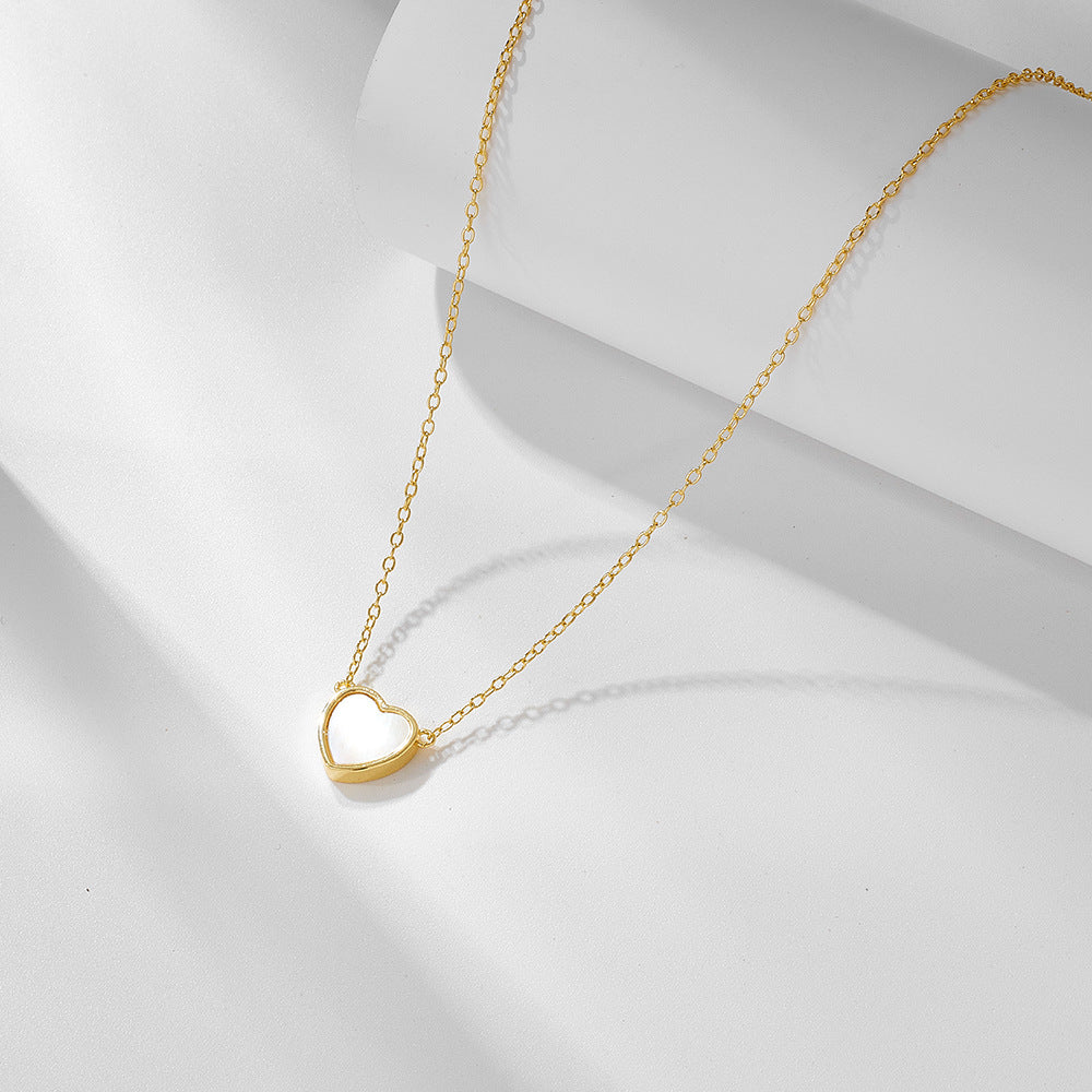 925 Sterling Silver Heart-Shaped White Mother of Pearl Necklace, Light Luxury Design