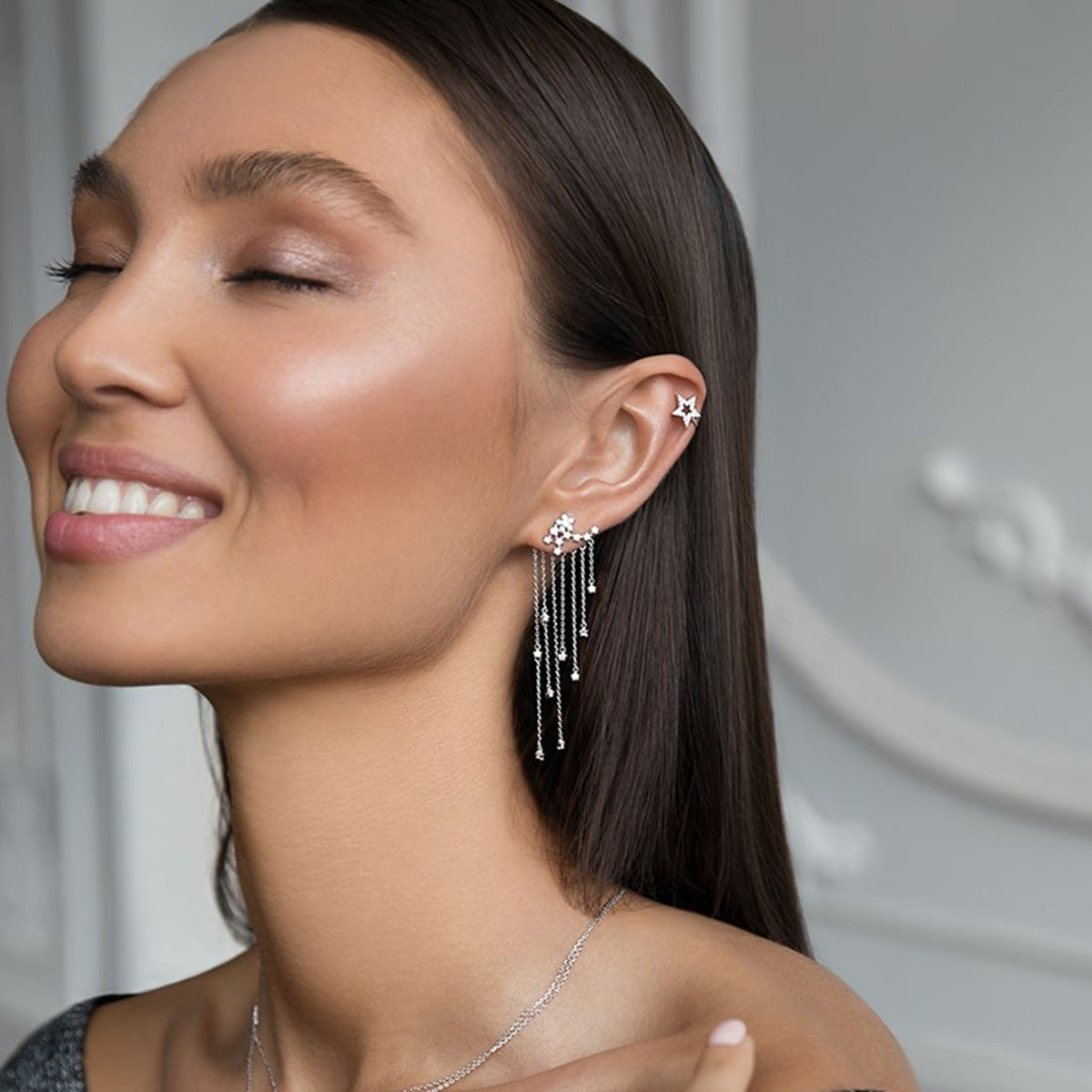 S925 Silver Star Fringe Earrings | INS Light Luxury | Cross-border Wholesale | Women's