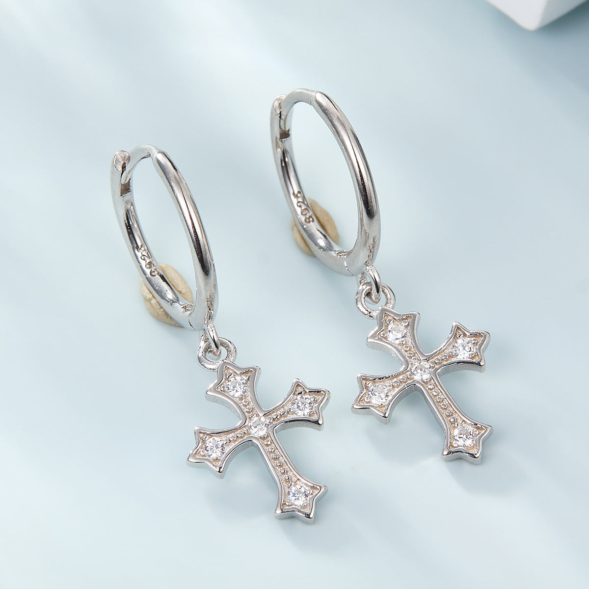 Micro-Inlaid Cross Earrings - S925 Sterling Silver Fashion Personalized Jewelry