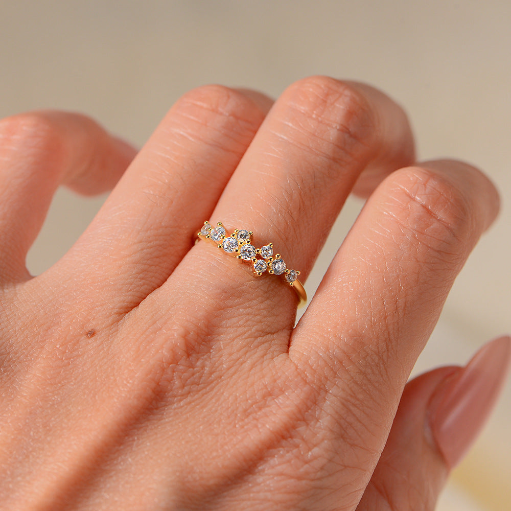 925 Sterling Silver Minimalist Colorful Zirconia Ring, Japanese Style Light Luxury Stackable Jewelry